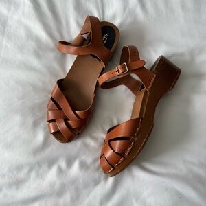 Swedish Hasbeens Magdalena Brown Wooden Clog Sandal